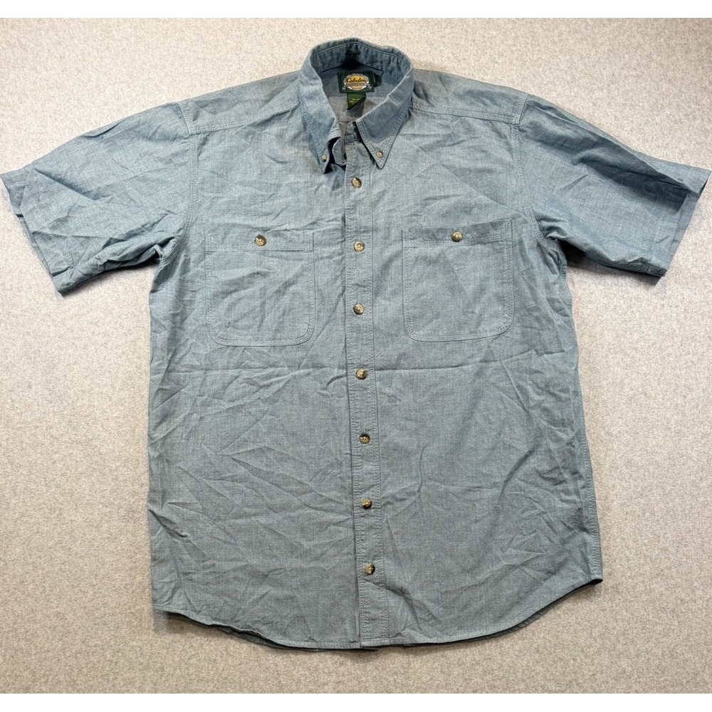 Cabelas Denim Color Button Up Shirt Medium Tall Outdoor Fishing Hunting Camping